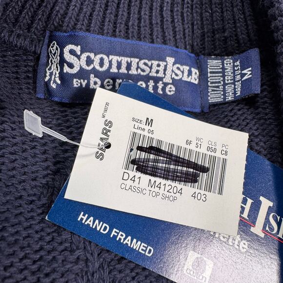 NWT Vintage Scottish Isle Made In USA Embroidered Blue Golf V Neck Sweater sz M - Picture 11 of 11